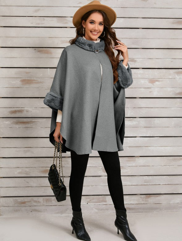 Drune | Mid-Length Poncho Mantel Damen Unregelmäßig Knöpfe Fledermausärmel Damen Elegant Lässig Oversized Jacke