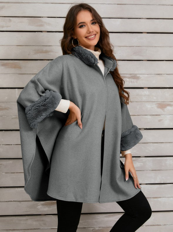 Drune | Mid-Length Poncho Mantel Damen Unregelmäßig Knöpfe Fledermausärmel Damen Elegant Lässig Oversized Jacke