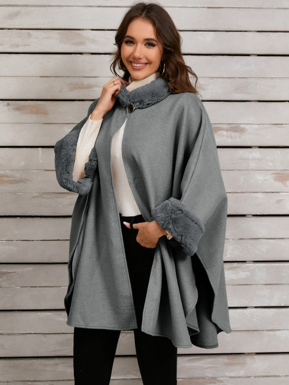 Drune | Mid-Length Poncho Mantel Damen Unregelmäßig Knöpfe Fledermausärmel Damen Elegant Lässig Oversized Jacke
