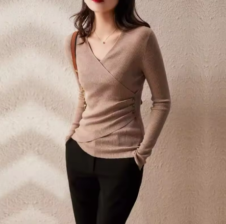 Drune | Casual V-Ausschnitt Unifarben Stricktop Grün