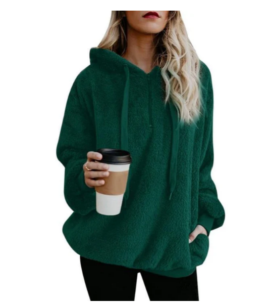 Drune | damen-fleece-sweatshirt mit reibverschluss am ausschnitt