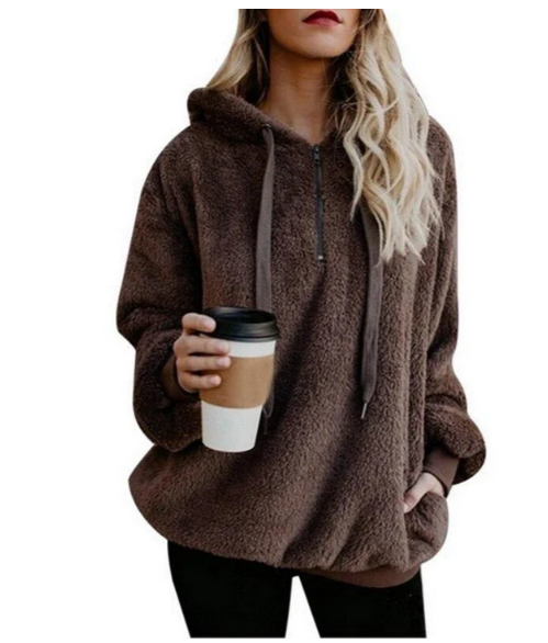 Drune | damen-fleece-sweatshirt mit reibverschluss am ausschnitt