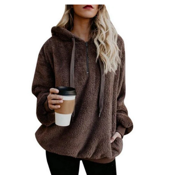 Drune | damen-fleece-sweatshirt mit reibverschluss am ausschnitt