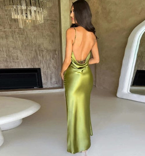 Drune | Weißes Satin-Maxikleid mit Spaghettiträgern