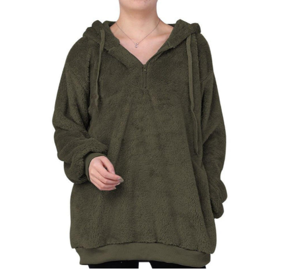 Drune | damen-fleece-sweatshirt mit reibverschluss am ausschnitt