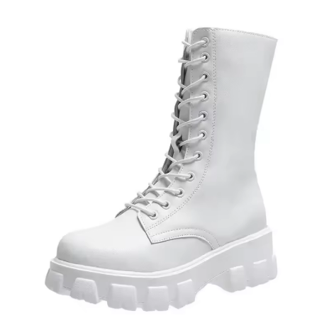 Drune | Moderne Schnürverschluss Reißverschluss Seiten Profilsohle Chunky Heel Stiefel Bis Zur Wade