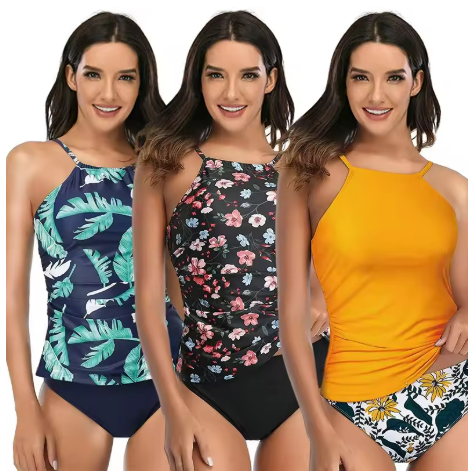 Drune | Hochkragen Einteiler Badeanzug Bauchkontrolle Schwimmanzug Kreuzgurt Schwimmbekleidung Schwarz