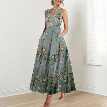 Drune | Blumengrünes Maxi-Kleid