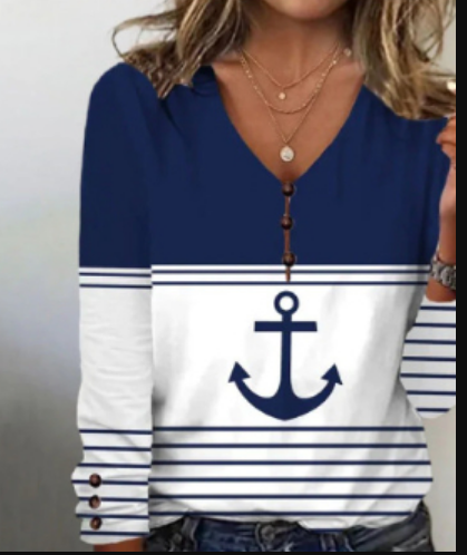 Drune | T-Shirt mit Ankerdesign und Maritimem Thema Sowie Kragen