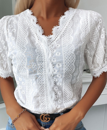 Drune | Lässiges, Kurzärmliges Spitzenhemd für Den Alltag