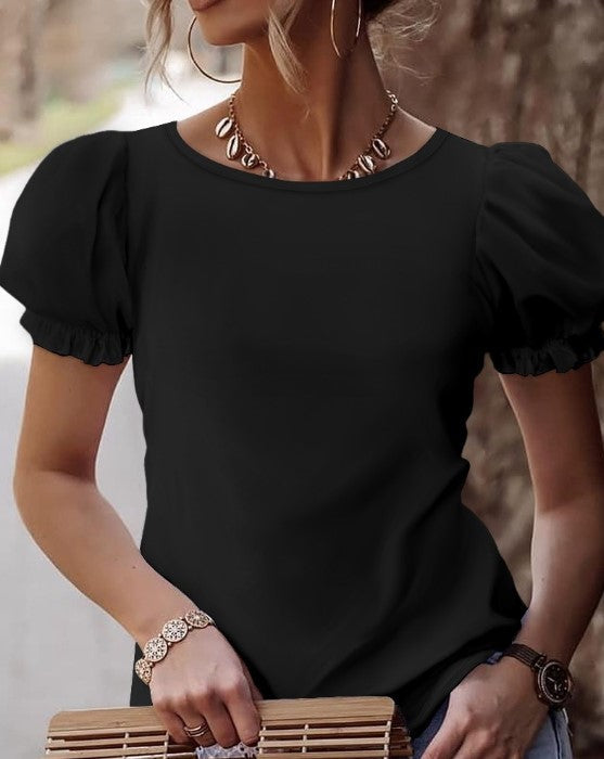 Drune | Elegantes Puffärmel-T-Shirt mit Spitzenrücken