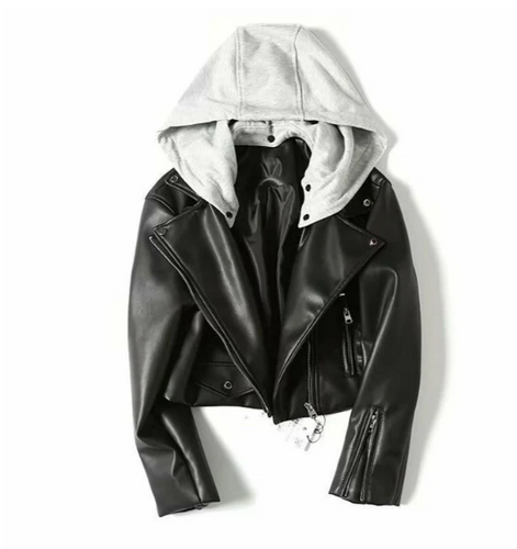 Drune | damen lederjacke mit kapuze