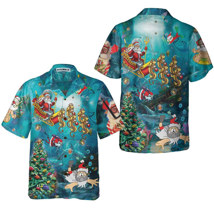 Drune | Scuba Diving Weihnachtsmann Weihnachten Unterwasser Hawaiian Shirt, Einzigartiges Geschenk Für Weihnachten
