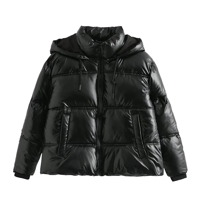 Drune | Metallische Winterjacke mit hohem Kragen und Kapuze für Frauen