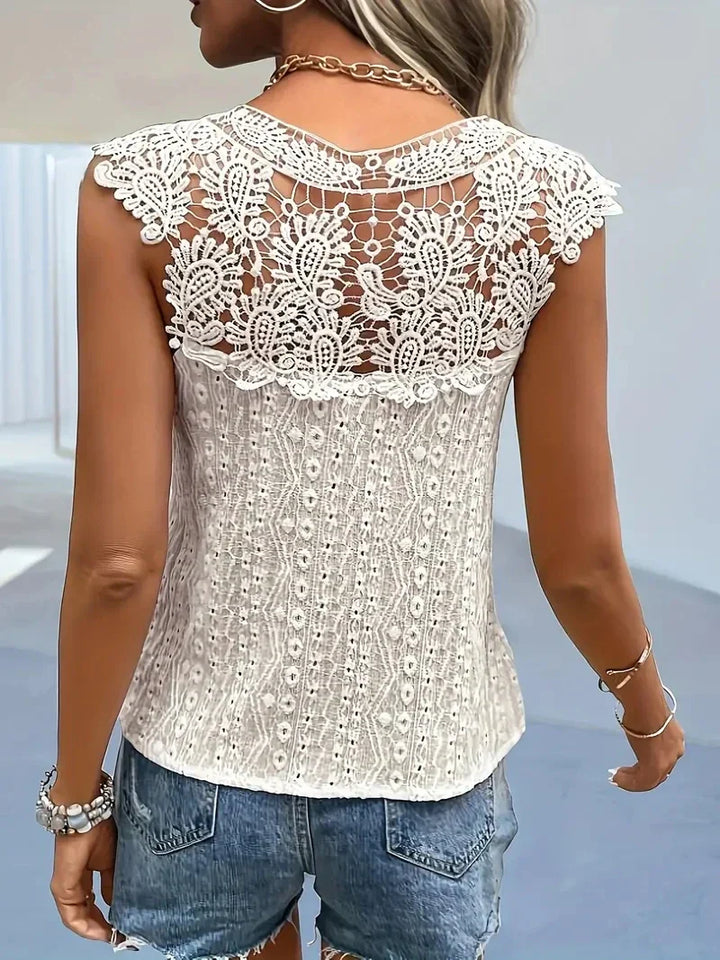Drune Spitzenshirt | Vintage elegantes ärmelloses V-Ausschnitt Damen Sommer T-Shirt