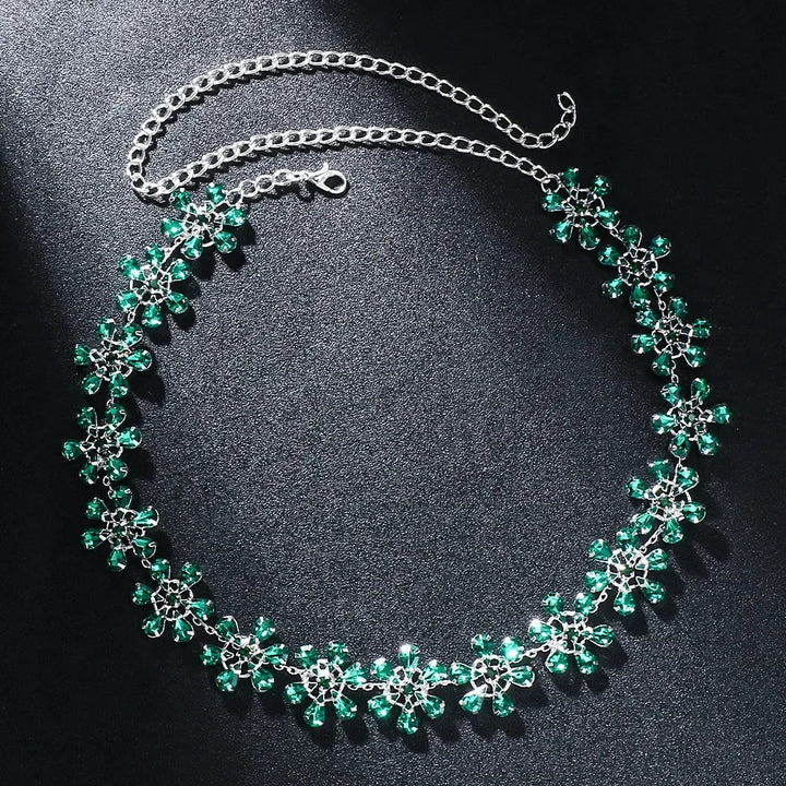 Drune | Mode Pink Crystal Flowers Choker Necklace Statement Accessories Mode Frauen Rhinestone Collar Necklace Schlüsselbein Schmuck Ins