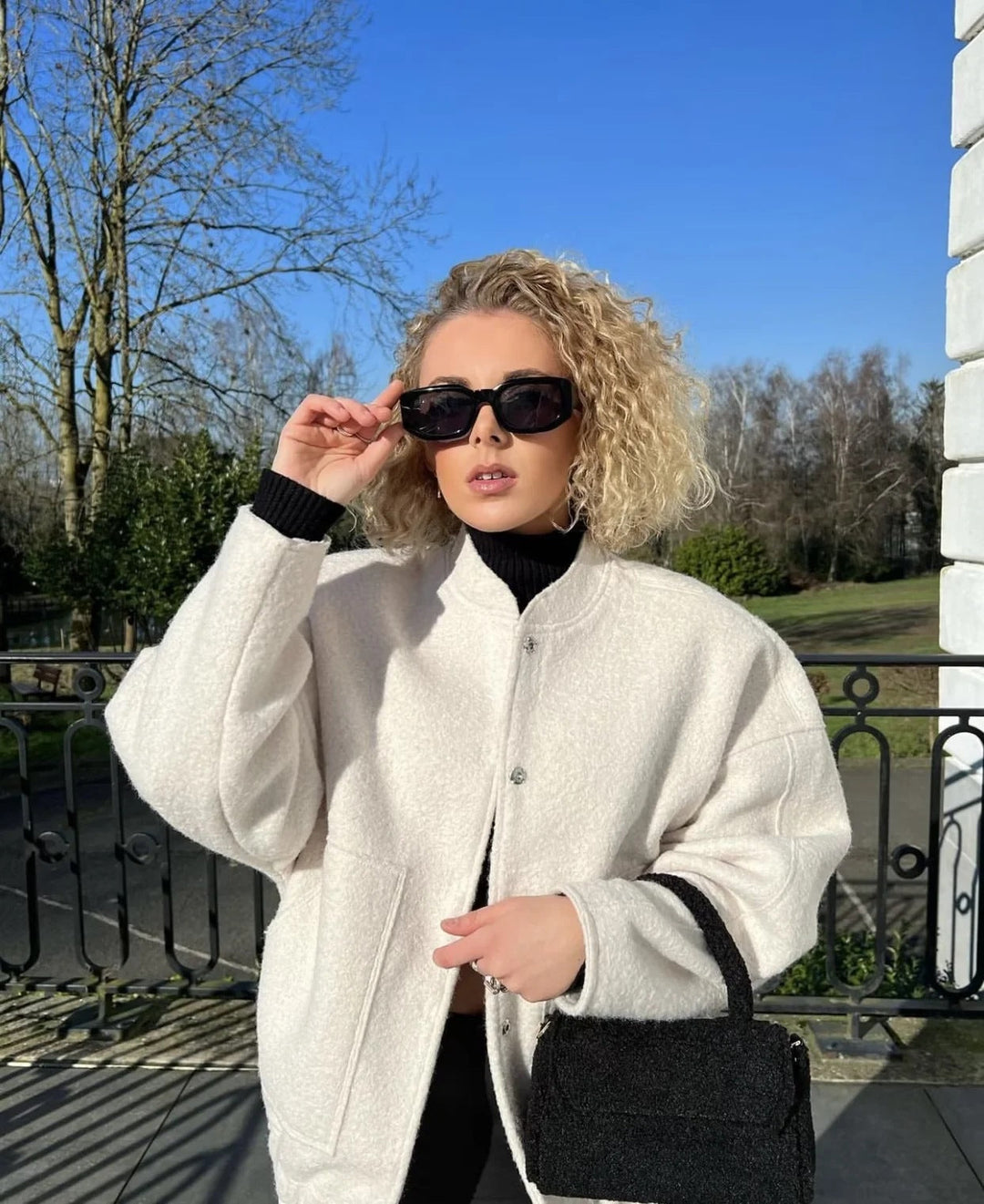 Drune | Damen Oversized Jacke Top Coat Lange Ärmel mit Versteckten Knöpfen