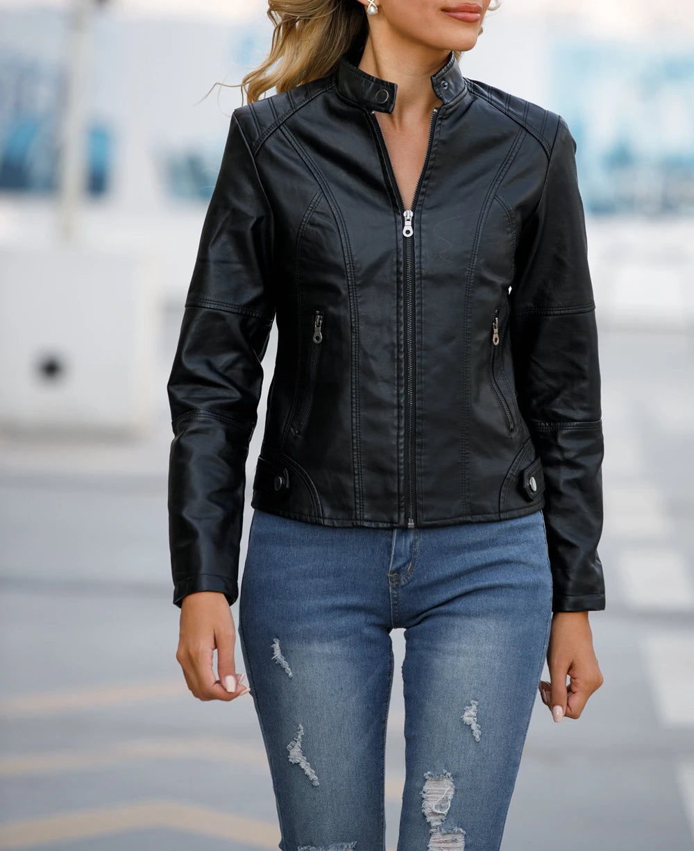 Drune | Leder Damenjacke mit Reißverschluss