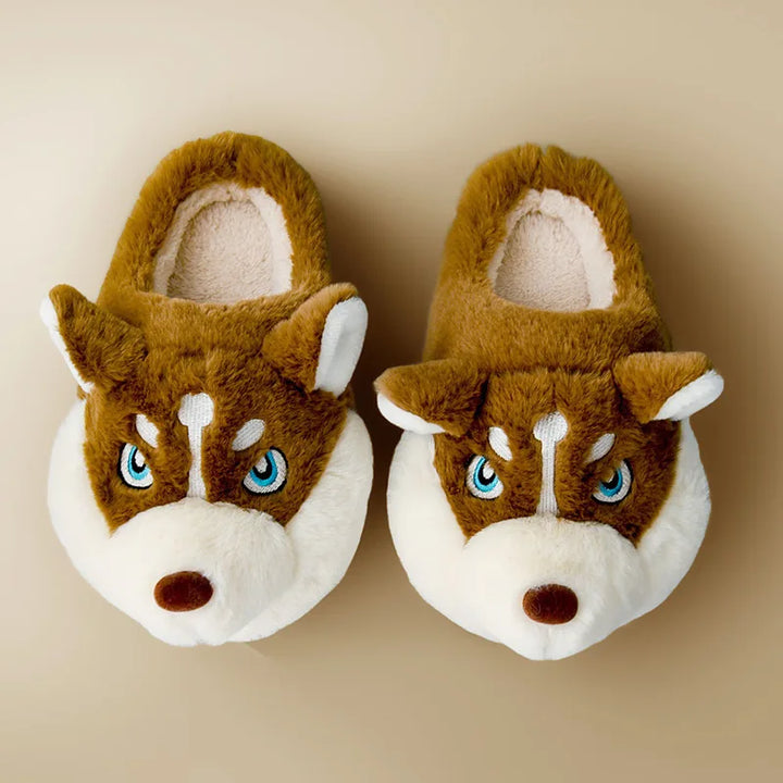Drune | Weiche Damenschuhe Niedliche Husky Hausschuhe für Zuhause