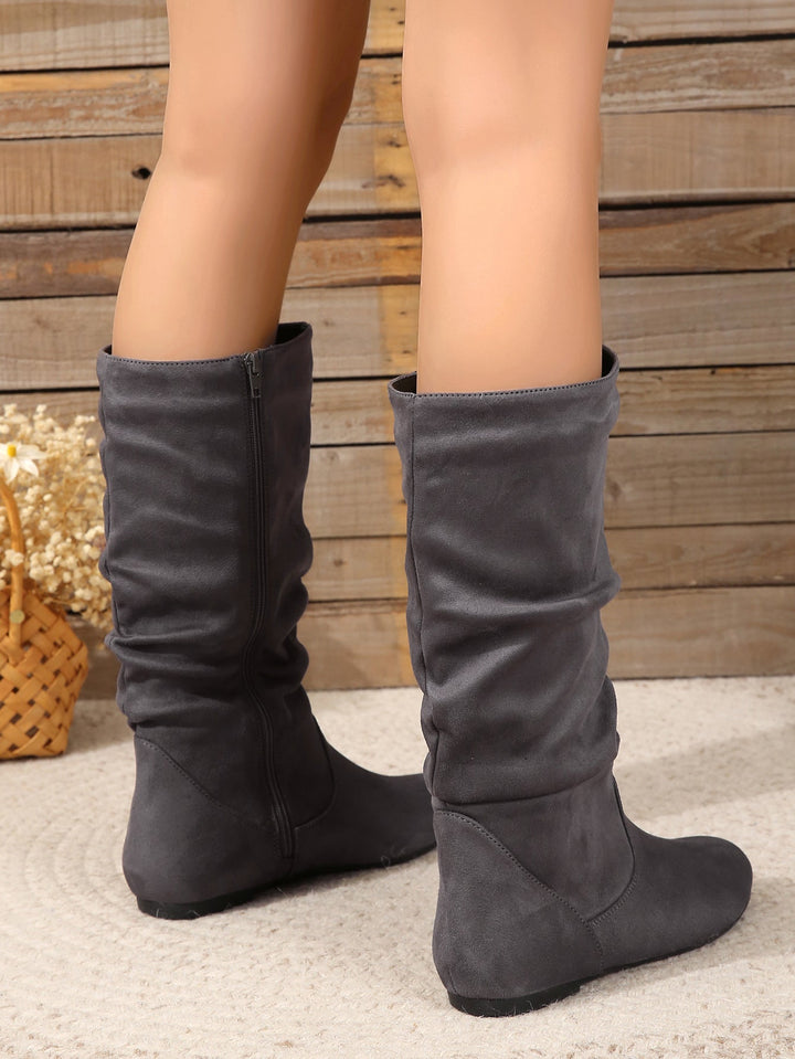 Drune | Damen Stiefel Aus Wildleder Mit Seitlichem Reißverschluss, Wadenlang, Frühlingskollektion