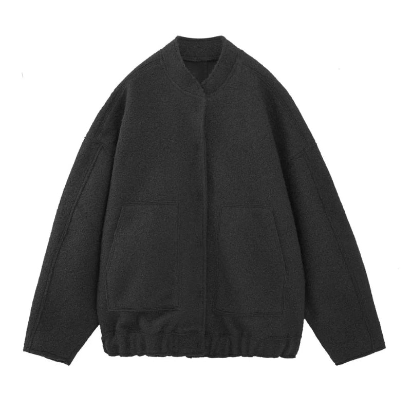 Drune | Damen Oversized Jacke Top Coat Lange Ärmel mit Versteckten Knöpfen