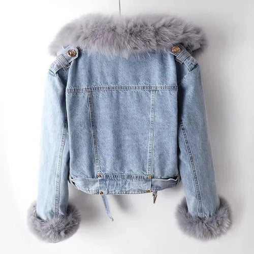 Drune | Denim Kunstfell gefütterte Jacke