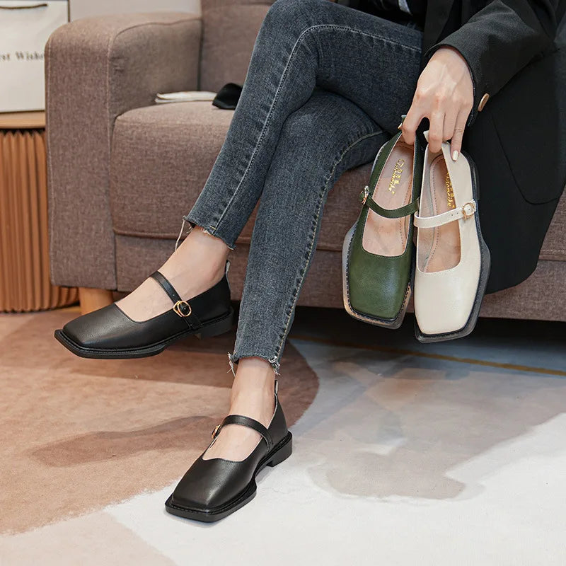 Drune | Frühling und Herbst Damen Leder Schuhe Frauen Lässige Schuhe Mode Flache Loafers Britischer Stil Büro und Bankett