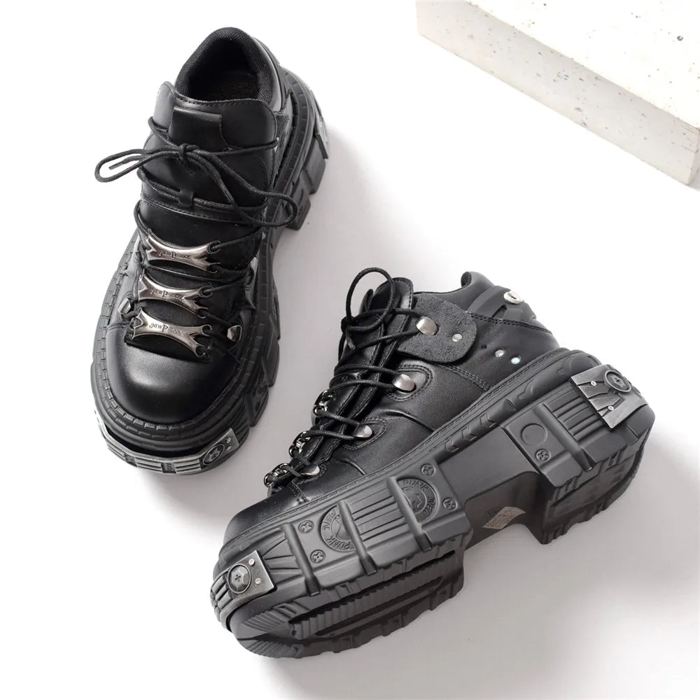 Drune | Frauen Ankle Boots für Frauen Dicke Sohle Schnürsenkel Metall Dekoration Runde Zehen Plattform Schuhe Ladeis Punk Gothic Sneakers