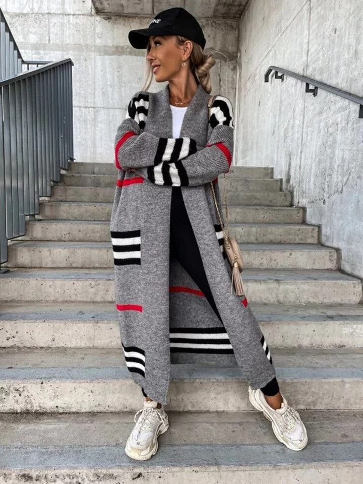 Drune - Lange gestreifte Strickjacke