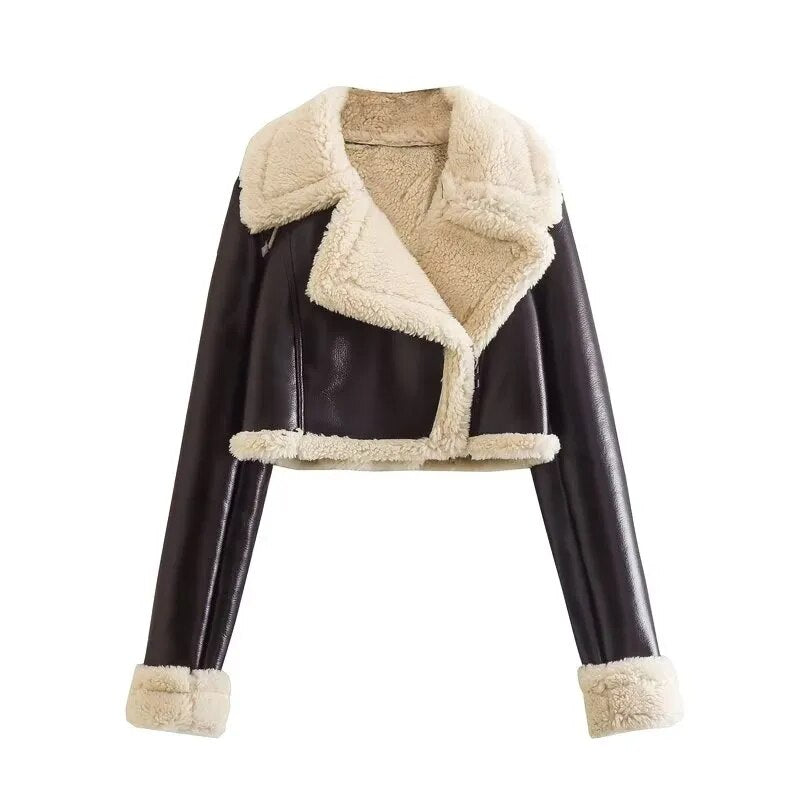 Drune | Lederjacke mit Teddy Fleece Innenfutter