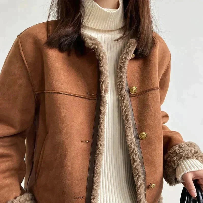 Drune | Kunstsuede Jacke - Lammfell-Futter - Kurzer Schnitt - Lässige Winterlage