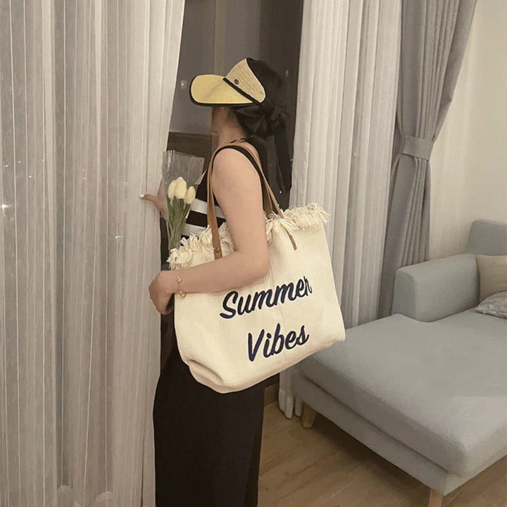 Drune Sommer Vibes Strandtasche | Bunte Strandtasche mit sommerlichem Aufdruck