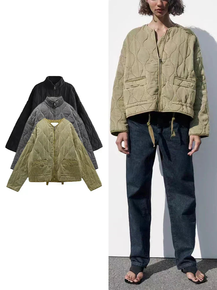 Drune | Gepolsterte Uni-Farbe Reißverschlussjacke