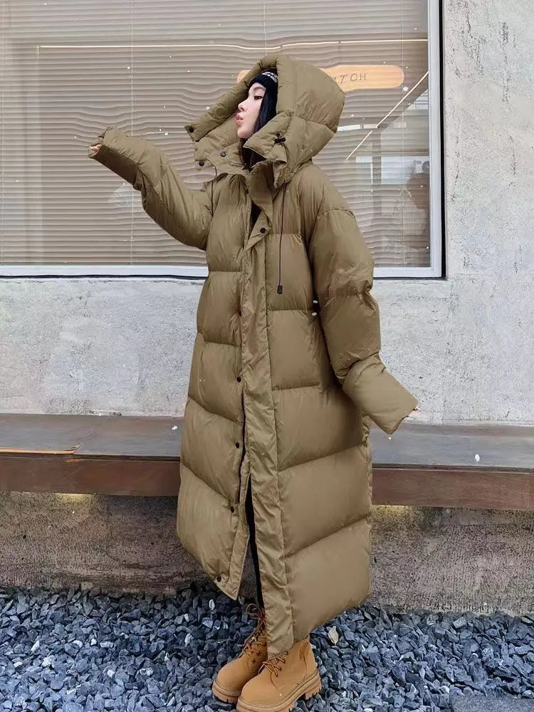 Drune | Lange Übergröße Damen Pufferjacke mit Kapuze