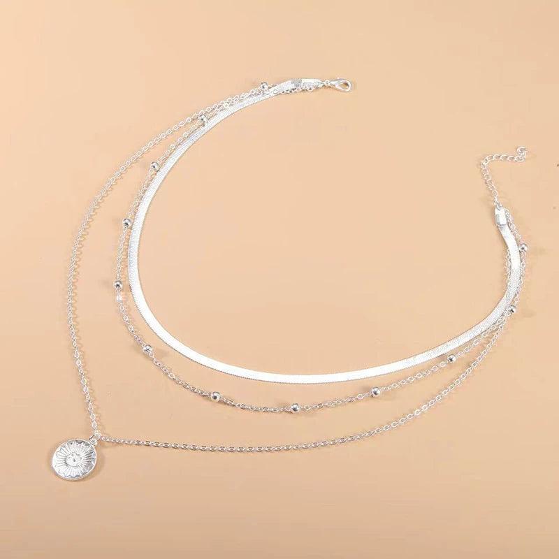 Drune | 925 Sterling Silver Drei Lagen Runde Halskette