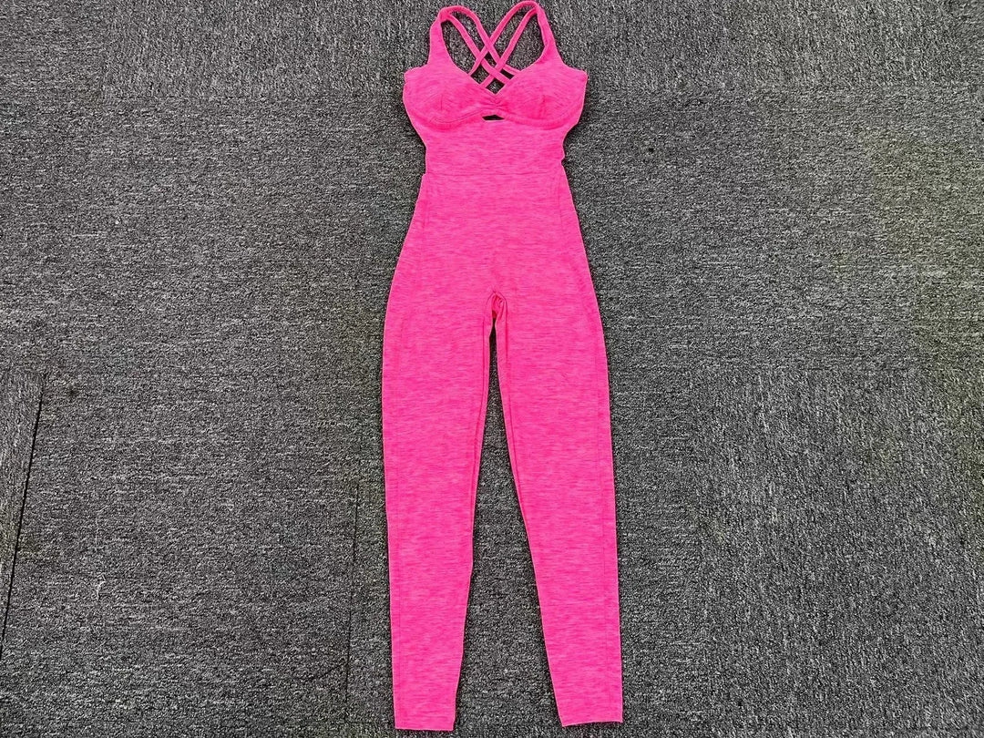 Drune | Sportlicher Jumpsuit Frauen Sportbekleidung Push-Up Gym Set Frauen Fitness Overall Lycra Sport Outfit für Frauen Sportbekleidung Yoga Kleidung Pink