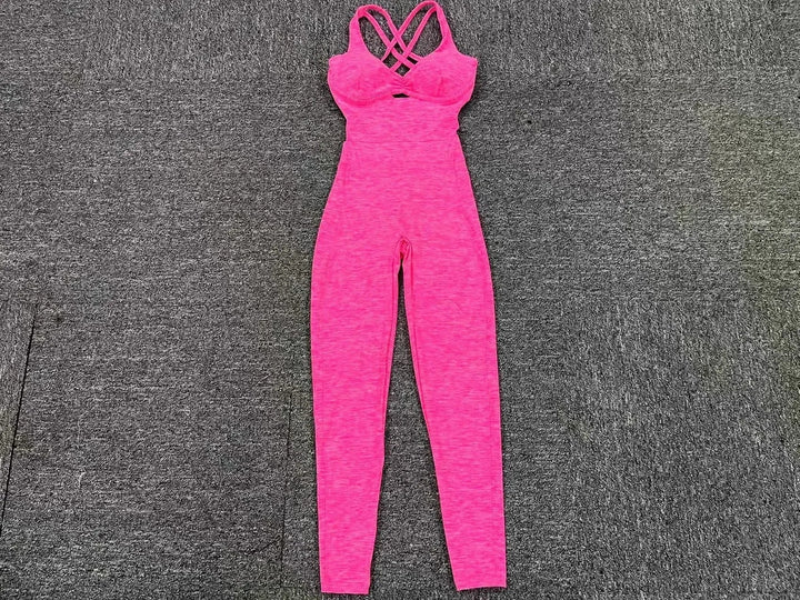 Drune | Sportlicher Jumpsuit Frauen Sportbekleidung Push-Up Gym Set Frauen Fitness Overall Lycra Sport Outfit für Frauen Sportbekleidung Yoga Kleidung Pink