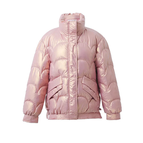 Drune | Pufferjacke mit gewelltem Muster und Metallic-Look für Frauen