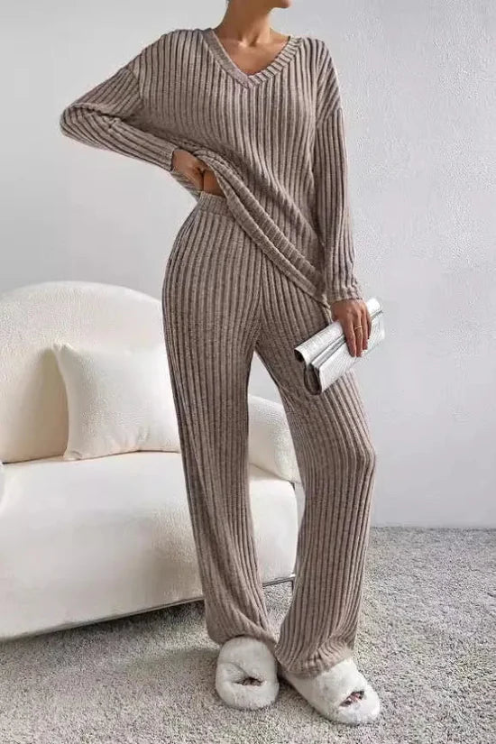 Drune | Damen Rippstrick Zwei-Teilen Loungewear Set