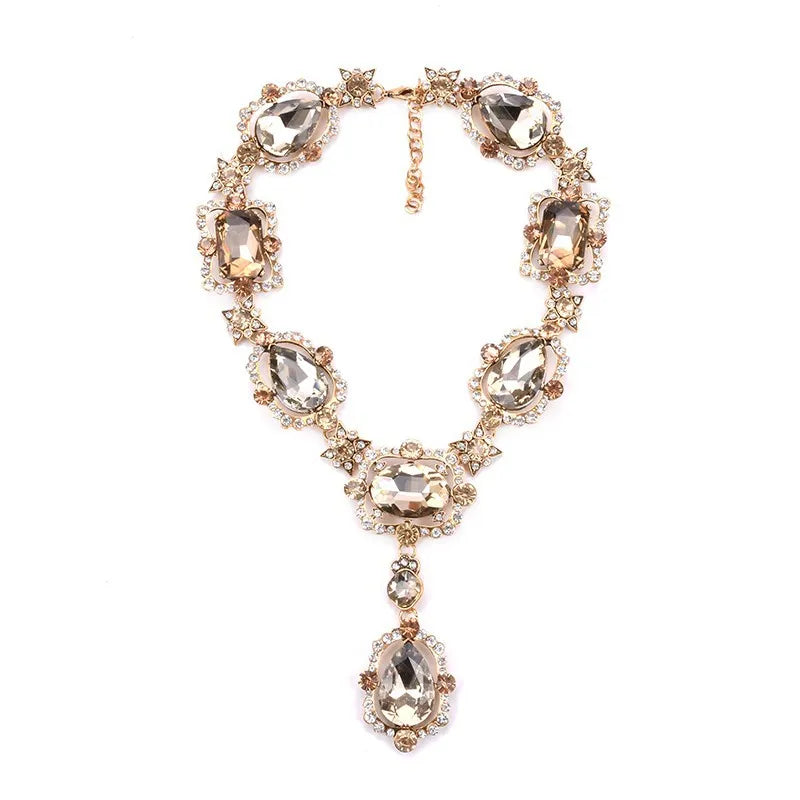 Drune | Statement Rhinestones Schmuck Große Edelstein Gem Stein Kristall Viktorianischer Schmuck Grüner Smaragd Bib Halskette für Frauen