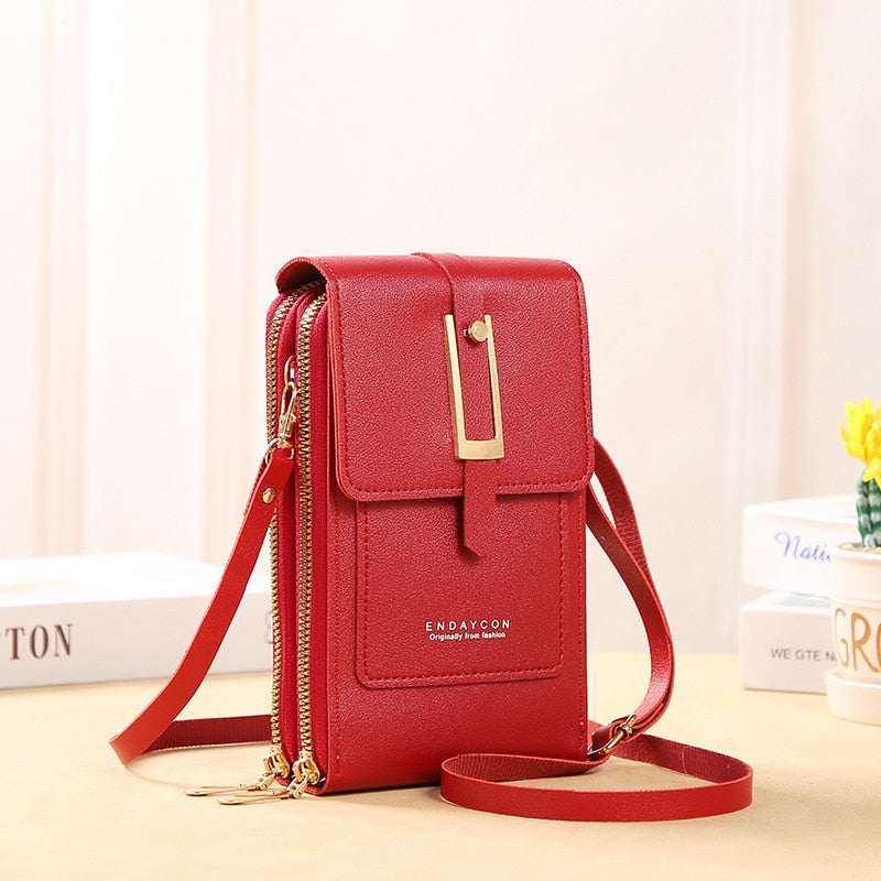 Drune | Leder Smartphone Clutch Damen Handtasche mit Touchscreen-Fenster