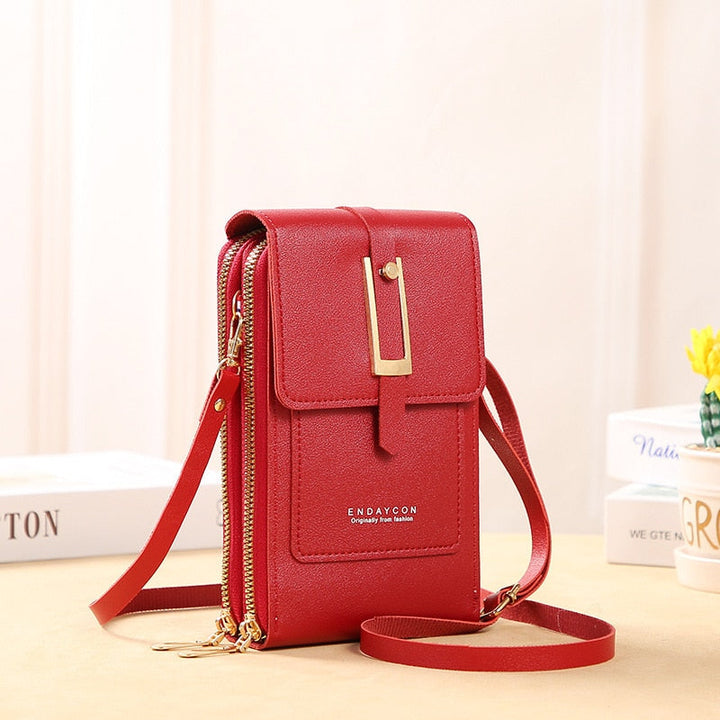 Drune | Leder Smartphone Clutch Damen Handtasche mit Touchscreen-Fenster