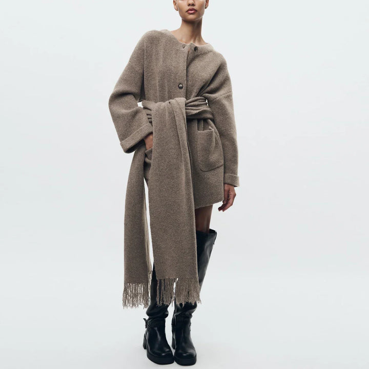 Drune | Bequeme Damen-Cardigan mit Eingebautem Schal