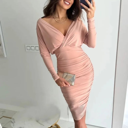 Drune V-Ausschnitt Langärmelig  Party-Kleid