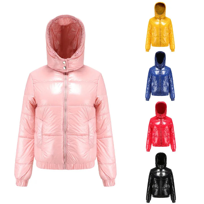 Drune | Metallische Winterjacke mit Kapuze für Frauen