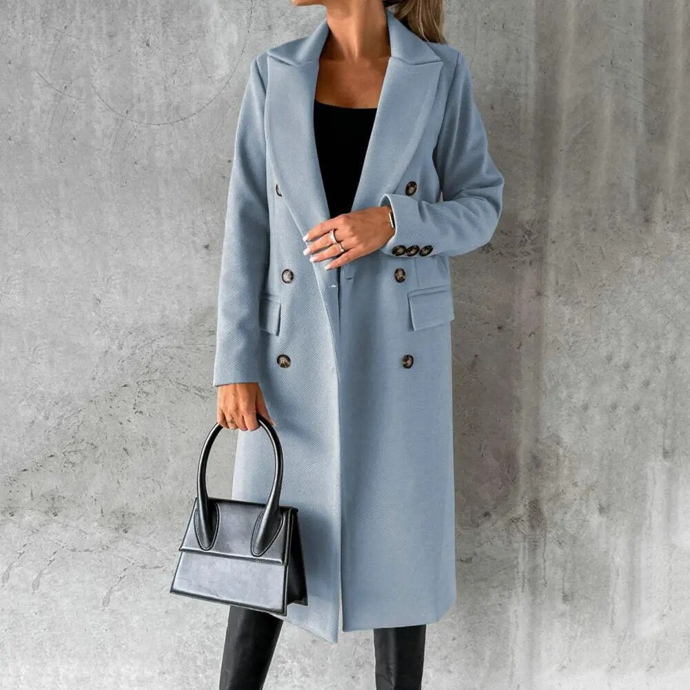 Drune | Damen Lange Jacke - Doppelt Knopf - Taillierte Passform - Mit Revers - Formelle Elegante Kleidung