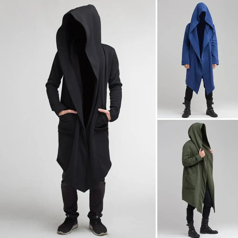 Drune | Lange Strickjacke Im Gothic Stil Mit Kapuze Für Herren