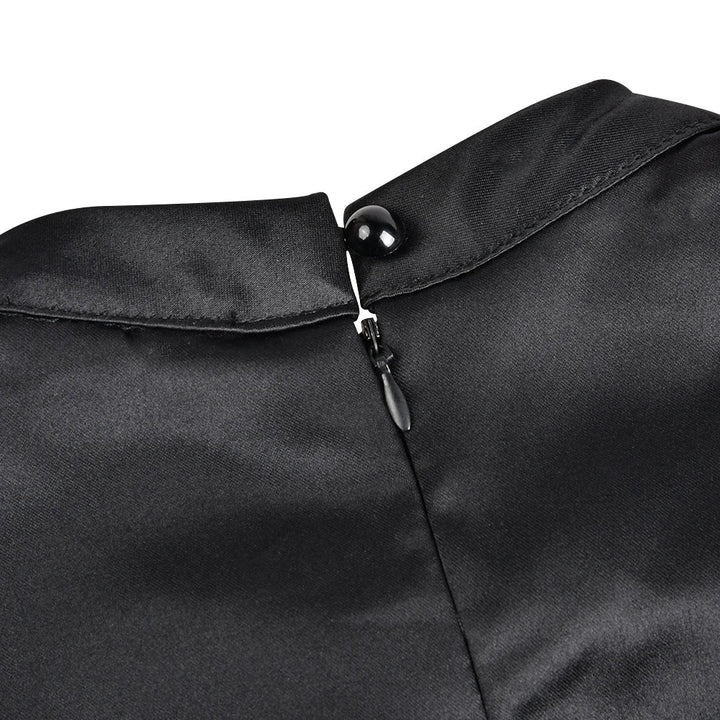 Drune | Frauen Elegantes Schwarzes Kleid Halbhoher Kragen Hohe Taille A-Linie Kleider Schlankes Fit Kleid Büro Damen Female Solid Vestidos