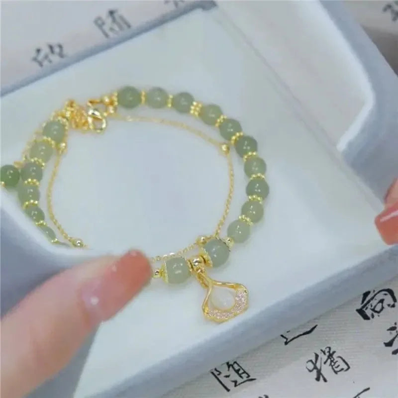 Drune | Jade Armband Mit Blätter Anhänger