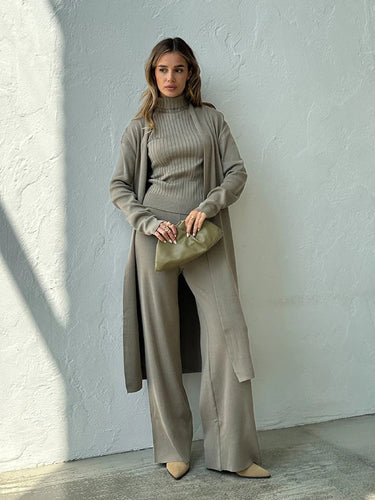Drune | Damen Luxus 3 Teiliges Strick Co Ord Satz Weich & Dehnbar